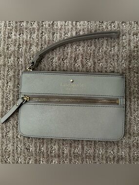 Kate Spade Mikas Pond Bee Saffiano Leather Wristlet Wallet Gray